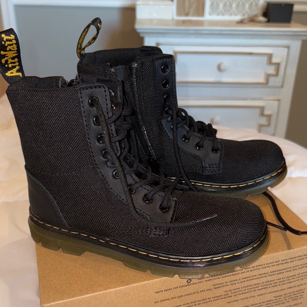 Dr. Martens Black Boots with Yellow Accents kids size 2 in box